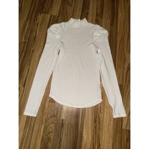 Free People White Long Sleeve Ribbed Mock Neck Top